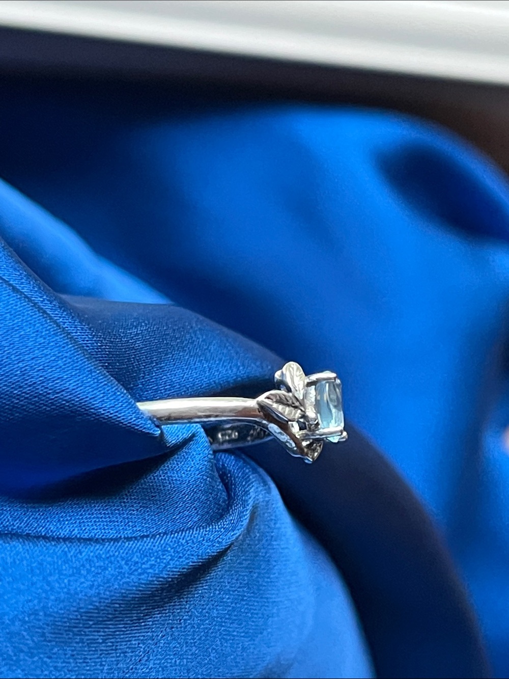 Sterling Silver Blue Topaz Leaf Accent Ring - Blue - Picture 3 of 6